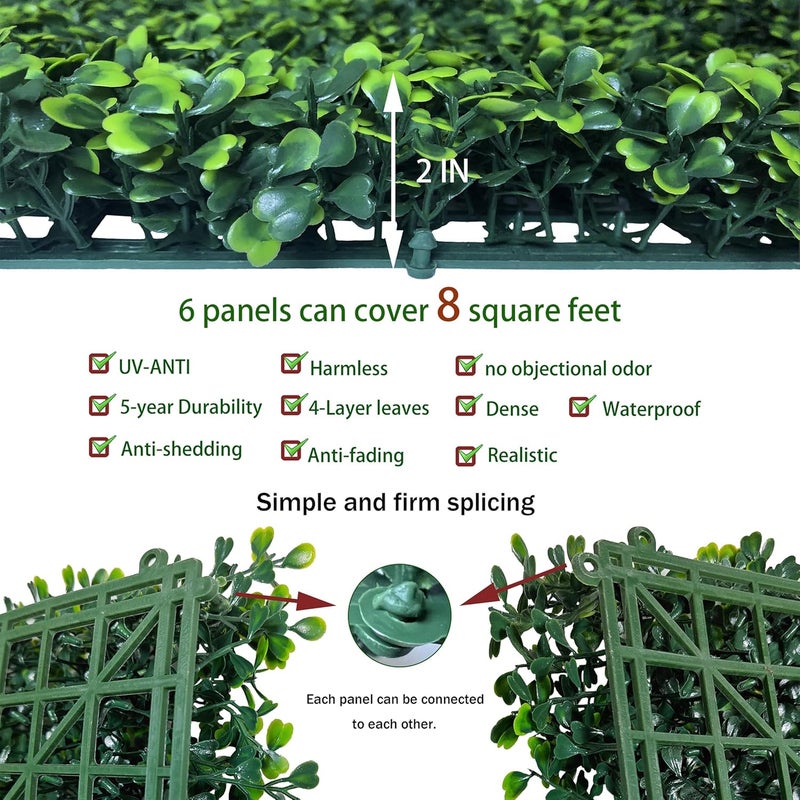 ODTORY Artificial Grass Wall Panels:16" X 12" 6P (8 sqft) UV-Anti Greenery Boxwood Backdrop for Indoor Outdoor Green Wall Decor & Ivy Fence Covering Privacy - Image 3